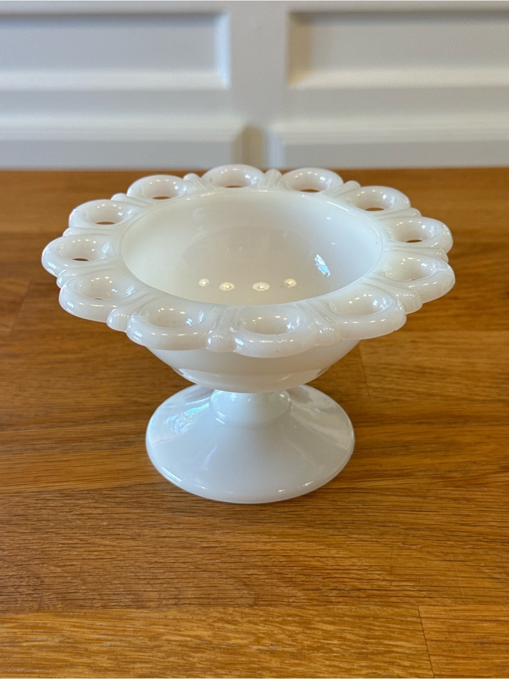 🤍 Vintage Anchor Hocking Milk Glass “Old Colony” Pedestal Compote | Lace Edge